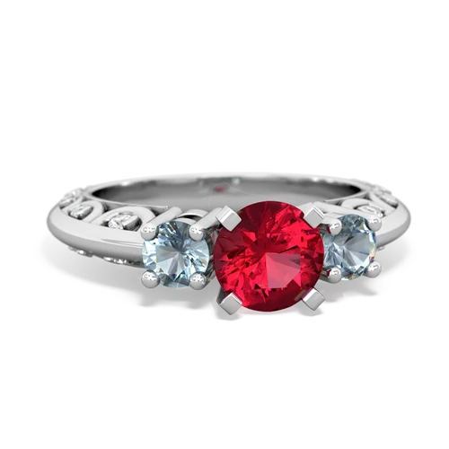 lab ruby-aquamarine engagement ring