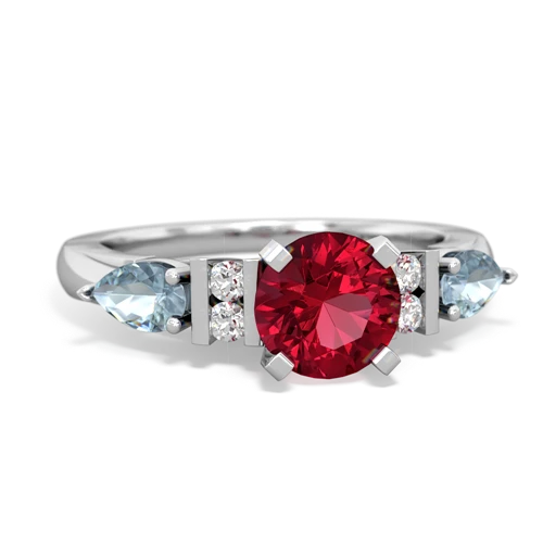 Lab Created Ruby with Genuine Aquamarine and  Engagement ring