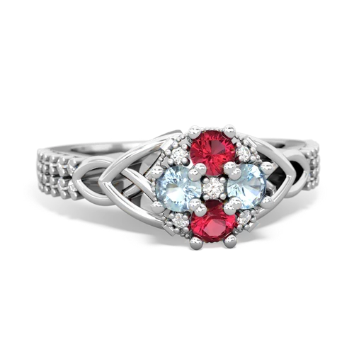 Lab Created Ruby with Genuine Aquamarine Celtic Knot Engagement ring