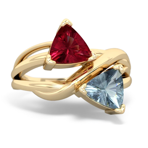 Lab Ruby Lab Created Ruby with Genuine Aquamarine Split Band Swirl ring Ring