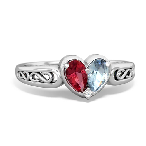 Lab Created Ruby with Genuine Aquamarine filligree Heart ring