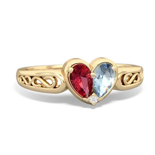Lab Ruby Lab Created Ruby with Genuine Aquamarine filligree Heart ring Ring