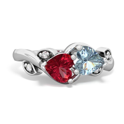 Lab Created Ruby with Genuine Aquamarine Floral Elegance ring