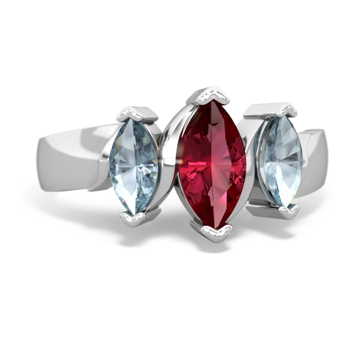 Lab Ruby Lab Created Ruby with Genuine Aquamarine and Genuine Opal Three Peeks ring Ring