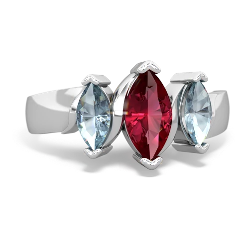 Lab Ruby Lab Created Ruby with Genuine Aquamarine and Genuine Smoky Quartz Three Peeks ring Ring