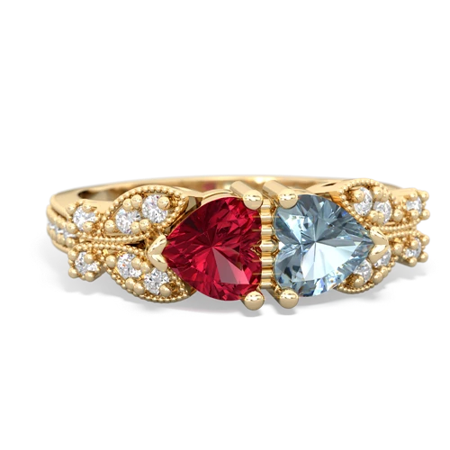 Lab Ruby Lab Created Ruby with Genuine Aquamarine Diamond Butterflies ring Ring
