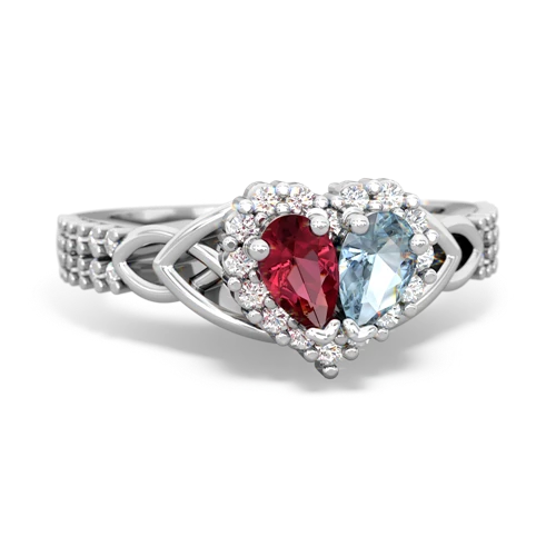 Lab Created Ruby with Genuine Aquamarine Celtic Knot Engagement ring