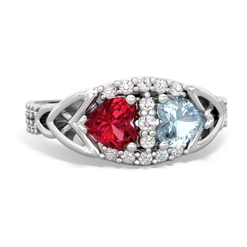 Lab Created Ruby with Genuine Aquamarine Celtic Knot Engagement ring