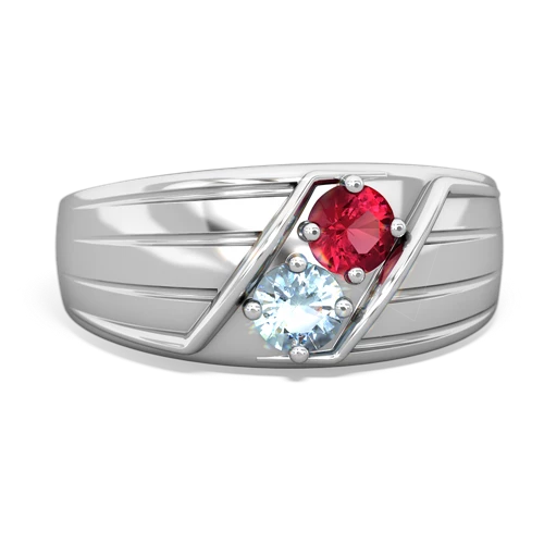 Lab Created Ruby with Genuine Aquamarine Art Deco Men's ring