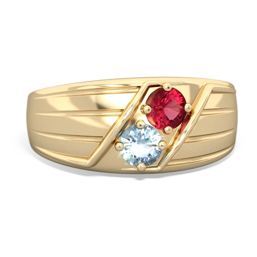 Lab Ruby Lab Created Ruby with Genuine Aquamarine Art Deco Men's ring Ring