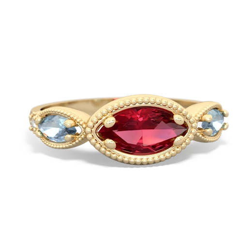 Lab Ruby Lab Created Ruby with Genuine Aquamarine and Genuine Amethyst Antique Style Keepsake ring Ring