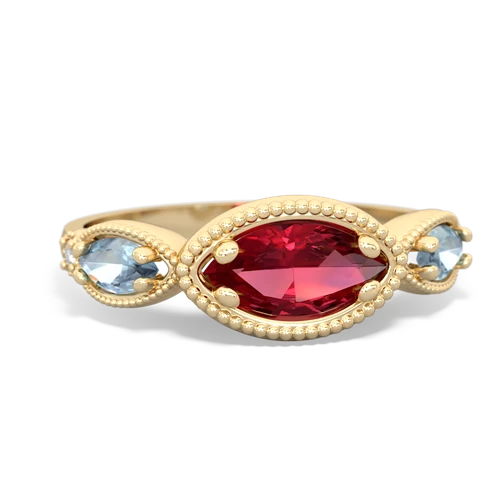 Lab Ruby Lab Created Ruby with Genuine Aquamarine and Genuine Smoky Quartz Antique Style Keepsake ring Ring