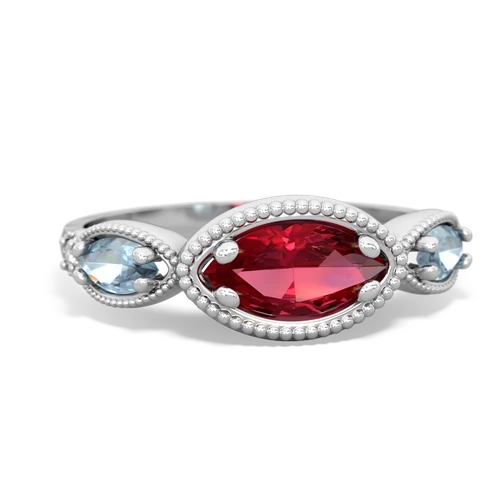 lab ruby-aquamarine milgrain marquise ring
