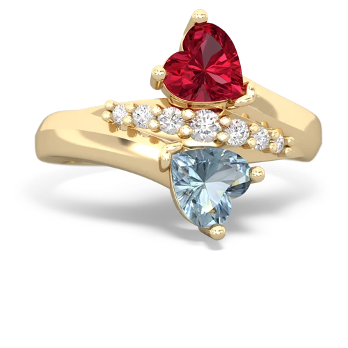 Lab Ruby Lab Created Ruby with Genuine Aquamarine Heart to Heart Bypass ring Ring