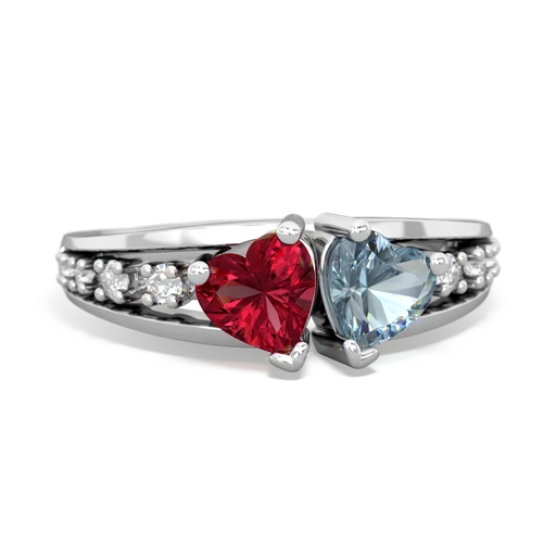 Lab Created Ruby with Genuine Aquamarine Heart to Heart ring