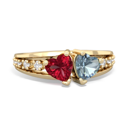 Lab Ruby Lab Created Ruby with Genuine Aquamarine Heart to Heart ring Ring