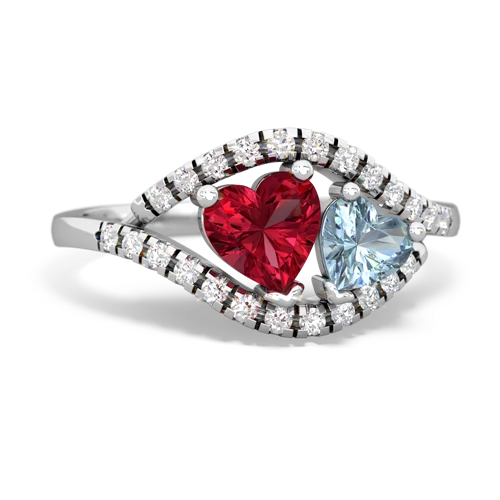 Lab Created Ruby with Genuine Aquamarine Mother and Child ring