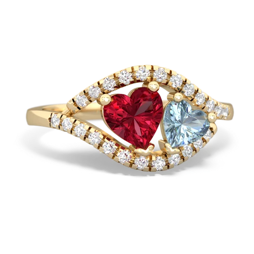 Lab Ruby Lab Created Ruby with Genuine Aquamarine Mother and Child ring Ring