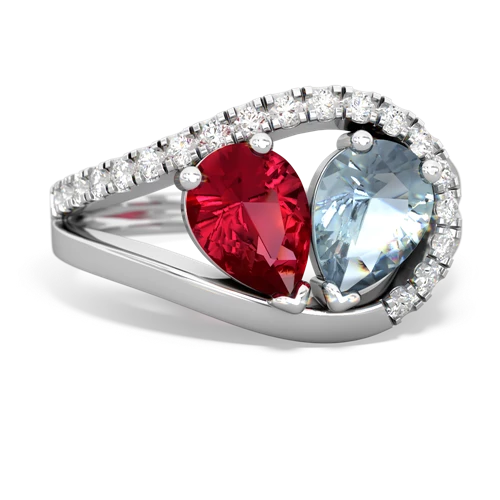 Lab Created Ruby with Genuine Aquamarine Nestled Heart Keepsake ring