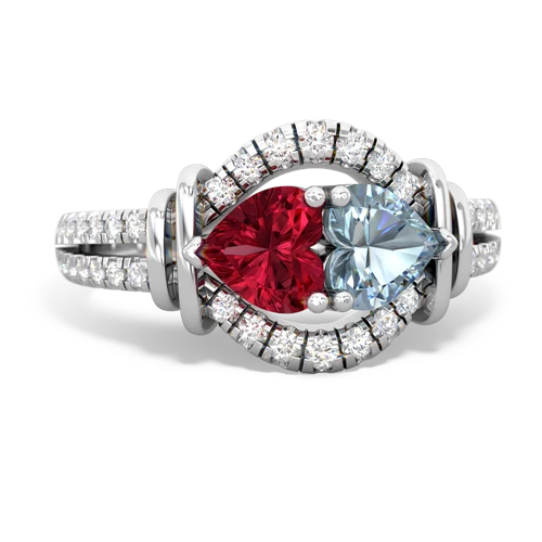 Lab Created Ruby with Genuine Aquamarine Art-Deco Keepsake ring