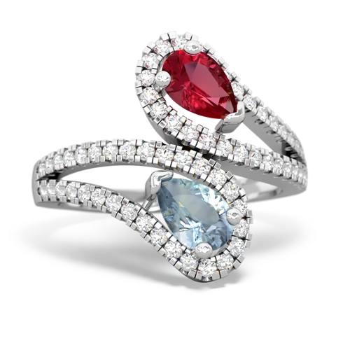 Lab Created Ruby with Genuine Aquamarine Diamond Dazzler ring