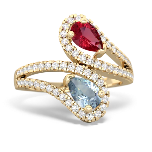 Lab Ruby Lab Created Ruby with Genuine Aquamarine Diamond Dazzler ring Ring