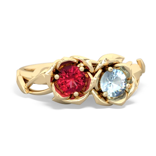 Lab Ruby Lab Created Ruby with Genuine Aquamarine Rose Garden ring Ring