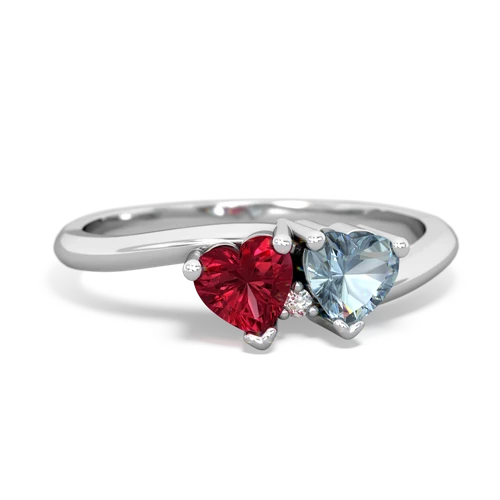 Lab Created Ruby with Genuine Aquamarine Sweetheart's Promise ring