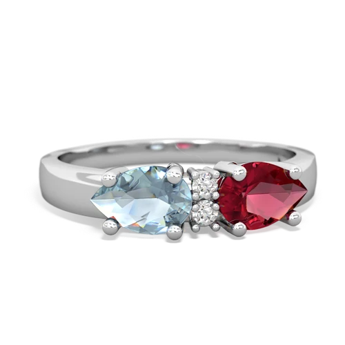 Lab Created Ruby with Genuine Aquamarine Pear Bowtie ring