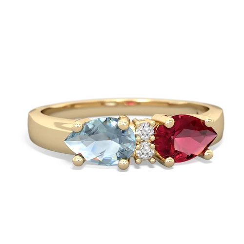Lab Ruby Lab Created Ruby with Genuine Aquamarine Pear Bowtie ring Ring