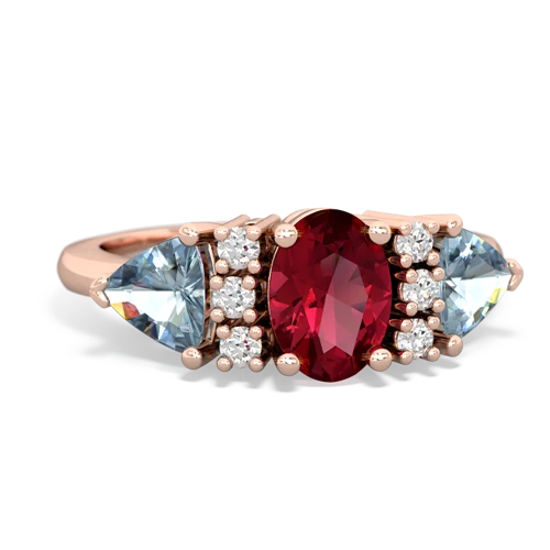 Lab Ruby Lab Created Ruby with Genuine Aquamarine and Lab Created Ruby Antique Style Three Stone ring Ring