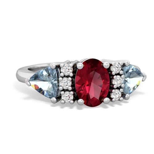 Lab Created Ruby with Genuine Aquamarine and  Antique Style Three Stone ring