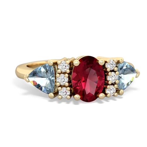 Lab Ruby Lab Created Ruby with Genuine Aquamarine and  Antique Style Three Stone ring Ring
