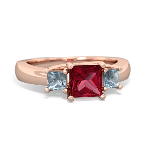 Lab Ruby Lab Created Ruby with Genuine Aquamarine and Genuine Smoky Quartz Three Stone Trellis ring Ring