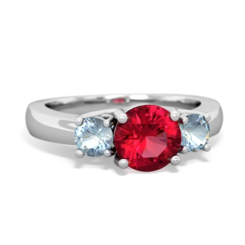 Lab Ruby Lab Created Ruby with Genuine Aquamarine and Lab Created Ruby Three Stone Trellis ring Ring