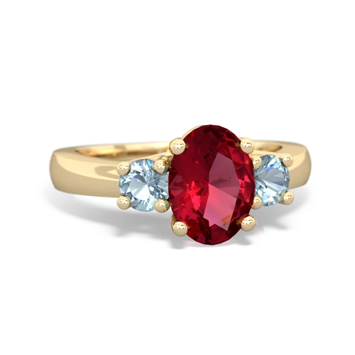 Lab Ruby Lab Created Ruby with Genuine Aquamarine Three Stone Trellis ring Ring