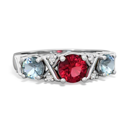 Lab Created Ruby with Genuine Aquamarine and  Hugs and Kisses ring