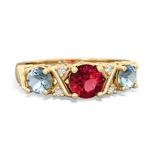 Lab Ruby Lab Created Ruby with Genuine Aquamarine and Genuine Fire Opal Hugs and Kisses ring Ring