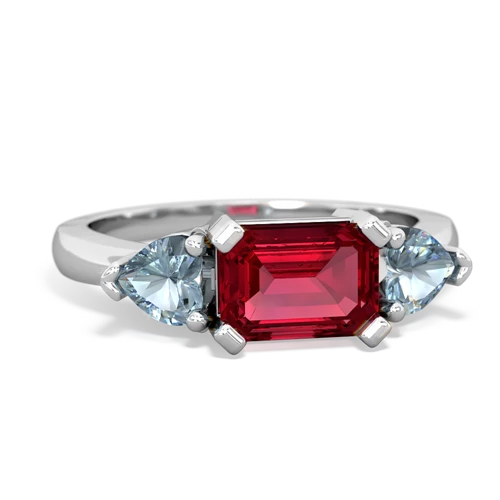 Lab Ruby Lab Created Ruby with Genuine Aquamarine and Genuine Tanzanite Three Stone ring Ring