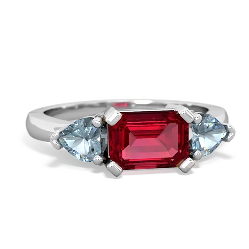 Lab Ruby Lab Created Ruby with Genuine Aquamarine and Genuine Smoky Quartz Three Stone ring Ring