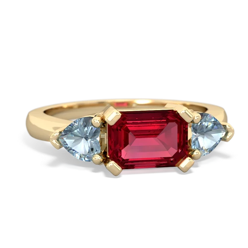 Lab Ruby Lab Created Ruby with Genuine Aquamarine and  Three Stone ring Ring