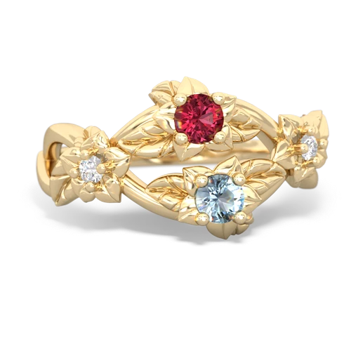 Lab Ruby Lab Created Ruby with Genuine Aquamarine Sparkling Bouquet ring Ring