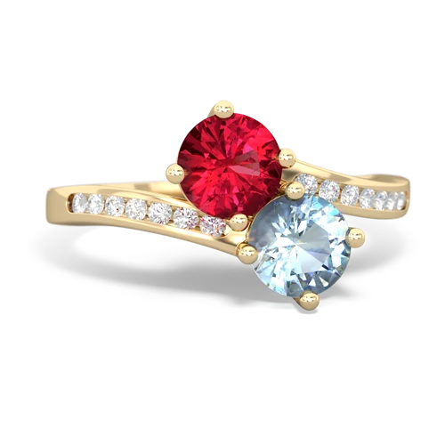 lab ruby-aquamarine two stone channel ring