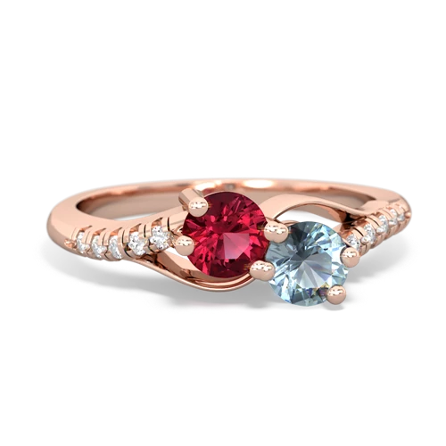 lab ruby-aquamarine two stone infinity ring