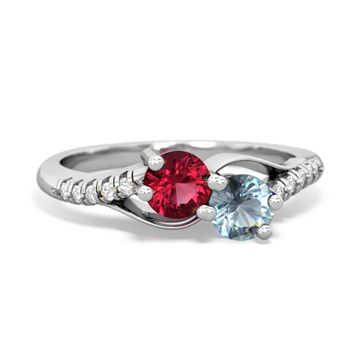 Lab Created Ruby with Genuine Aquamarine Two Stone Infinity ring