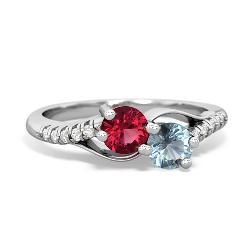 lab ruby-aquamarine two stone infinity ring