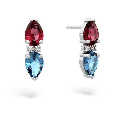 lab ruby-blue topaz bowtie earrings