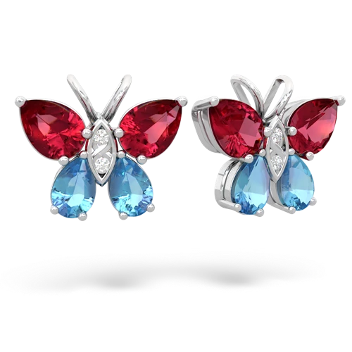 lab ruby-blue topaz butterfly earrings