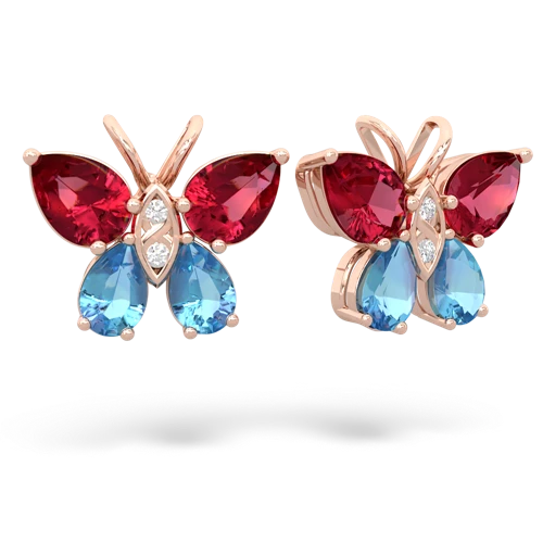 lab ruby-blue topaz butterfly earrings