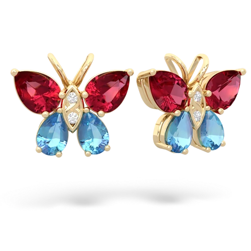 lab ruby-blue topaz butterfly earrings